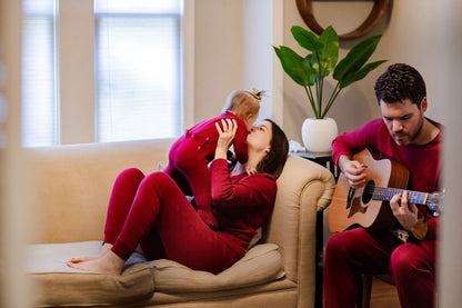Women's organic cotton pajama set in maroon
