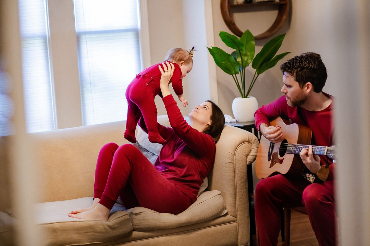 Women's organic cotton pajama set in maroon
