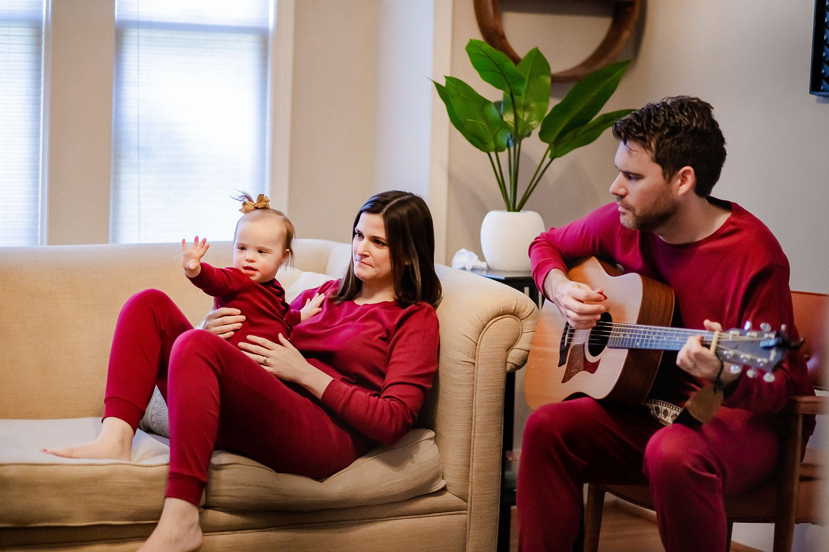 Women's organic cotton pajama set in maroon