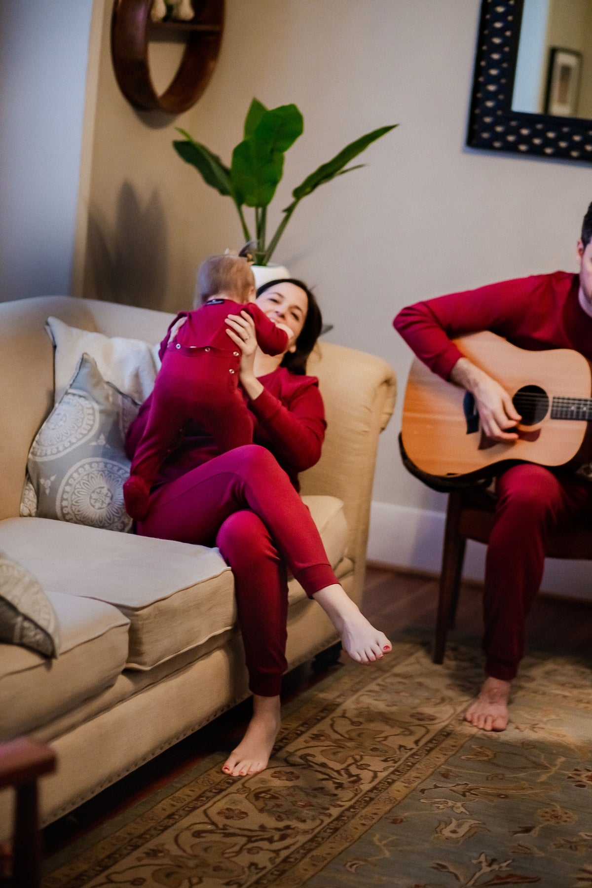 Women's organic cotton pajama set in maroon