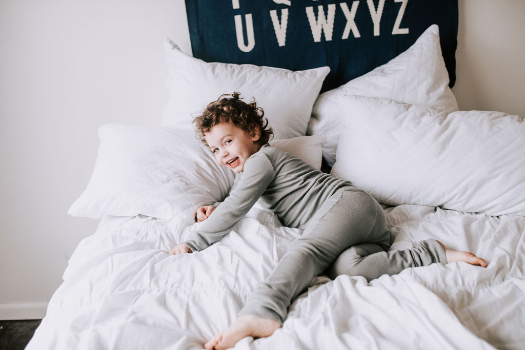 Organic Thermal Baby + Kids Pajama Set | Neutral Gray