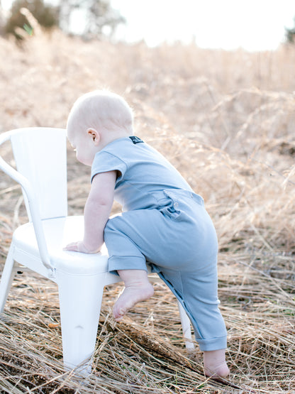 Organic Short Sleeve Explorer Back Jumpsuit | GOTS Certified Organic Cotton | Solid Colors