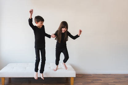 Organic Thermal Baby + Kids Pajama Set | Black