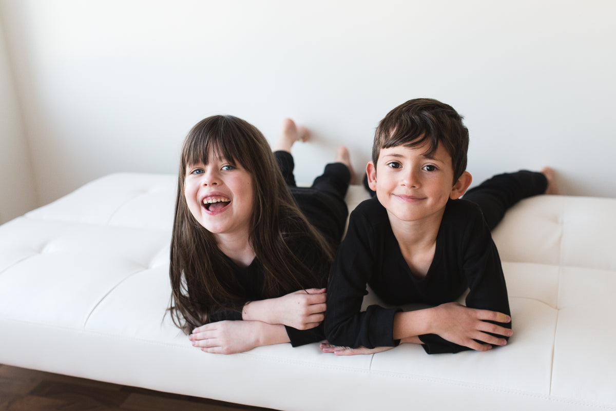 Organic Thermal Baby + Kids Pajama Set | Black