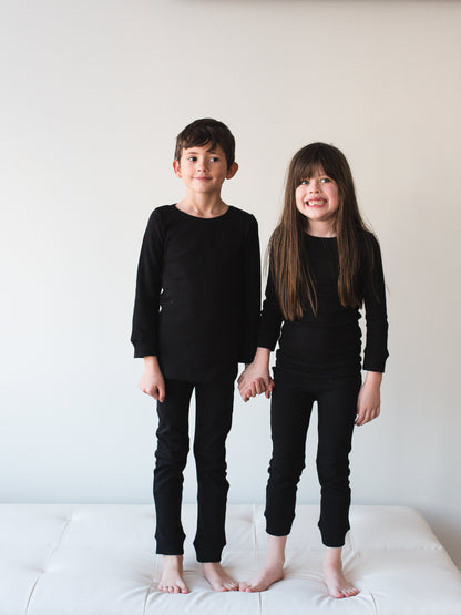 Organic Thermal Baby + Kids Pajama Set | Black
