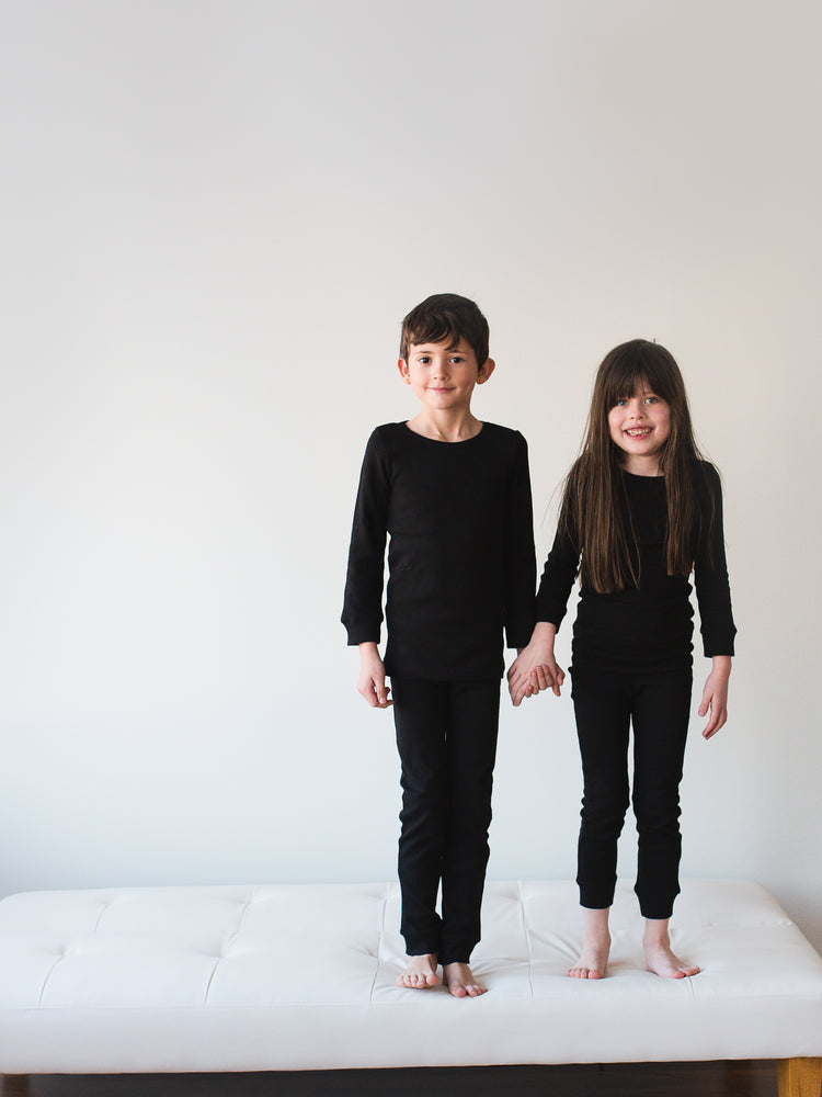 FINAL SALE - Organic Thermal Pajama Set -  BLACK