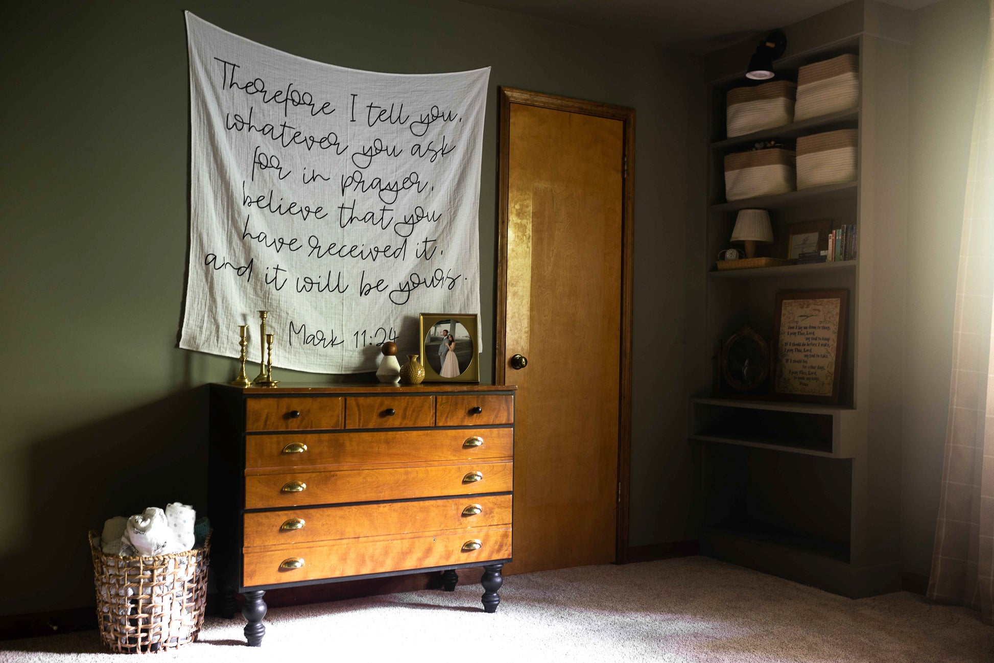 Mark 11:24 organic cotton muslin Scripture swaddle by Modern Burlap