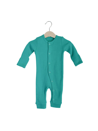 Arcadia Organic Baby Button Coverall — product photograph.