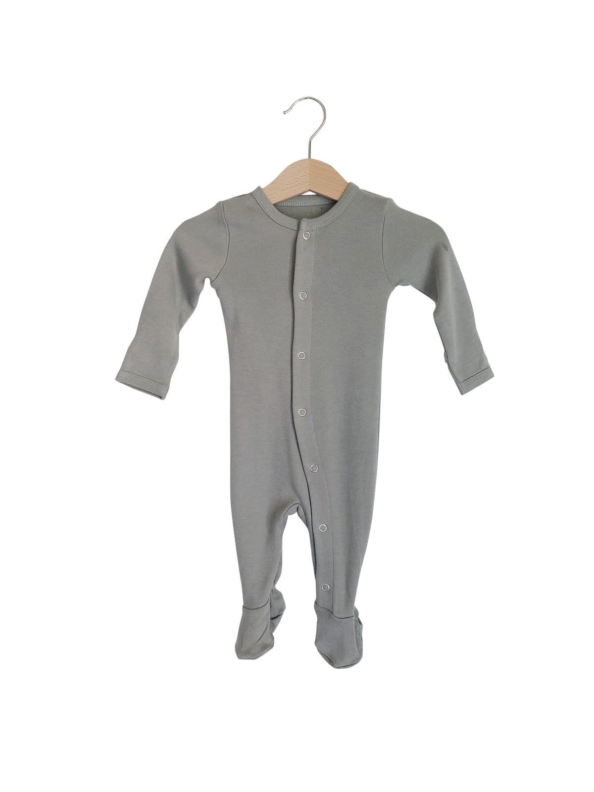 Neutral Gray Organic Baby Button Footie — product photograph.