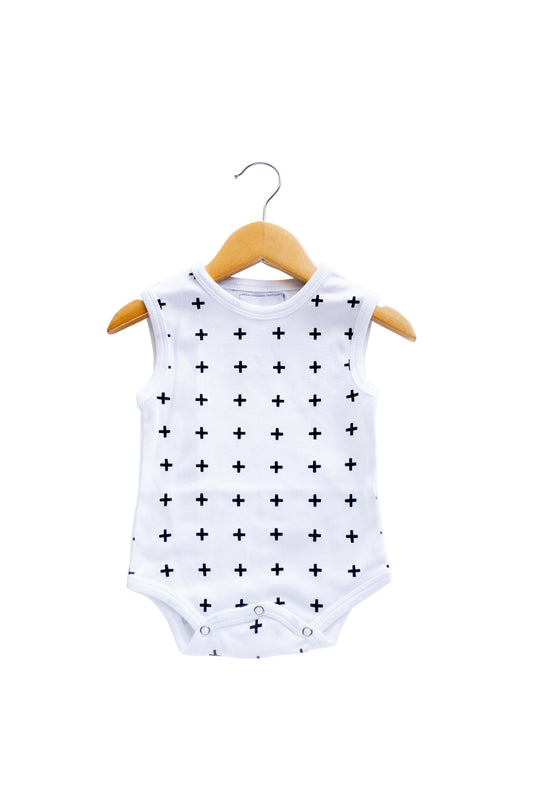 B+W Swiss Cross Organic Baby Tank Bodysuit — product photograph.