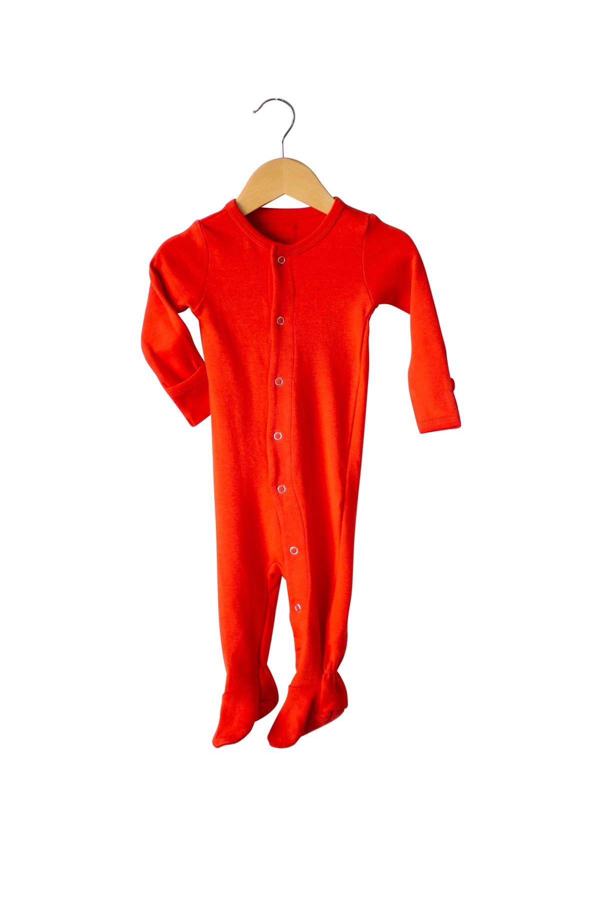 Cherry Tomato Organic Baby Button Footie — product photograph.