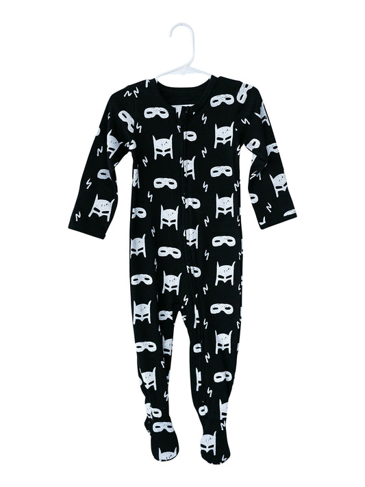 White on Black Hero Struck Organic Baby Zip Footie — product photograph.