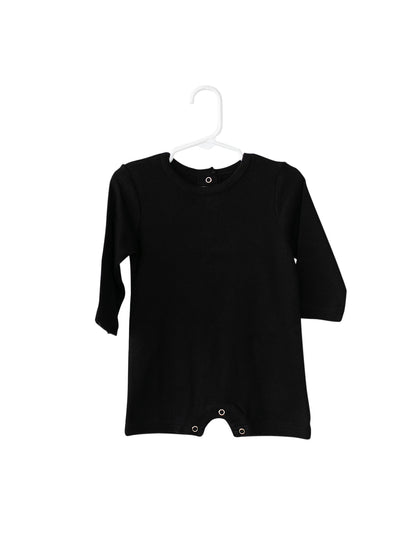 Black Organic Baby Long Sleeve Romper — product photograph.
