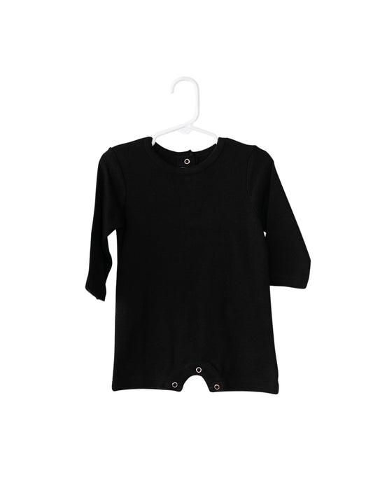 Black Organic Baby Long Sleeve Romper — product photograph.
