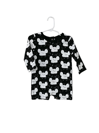 White on Black Modern Mouse Organic Baby Long Sleeve Romper — product photograph.