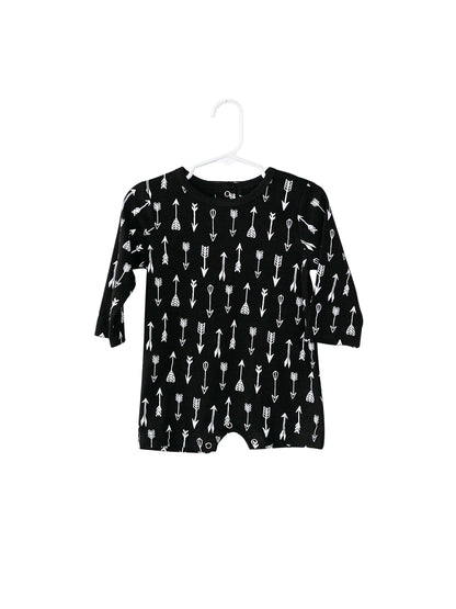 White on Black Arrows Organic Baby Long Sleeve Romper — product photograph.