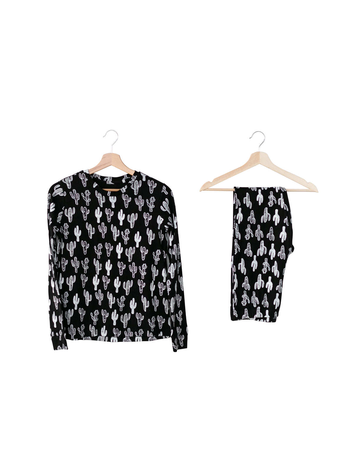 FINAL SALE - Women's Pajama Set in Organic Cotton -  WHITE ON BLACK CACTUS©, product image 3