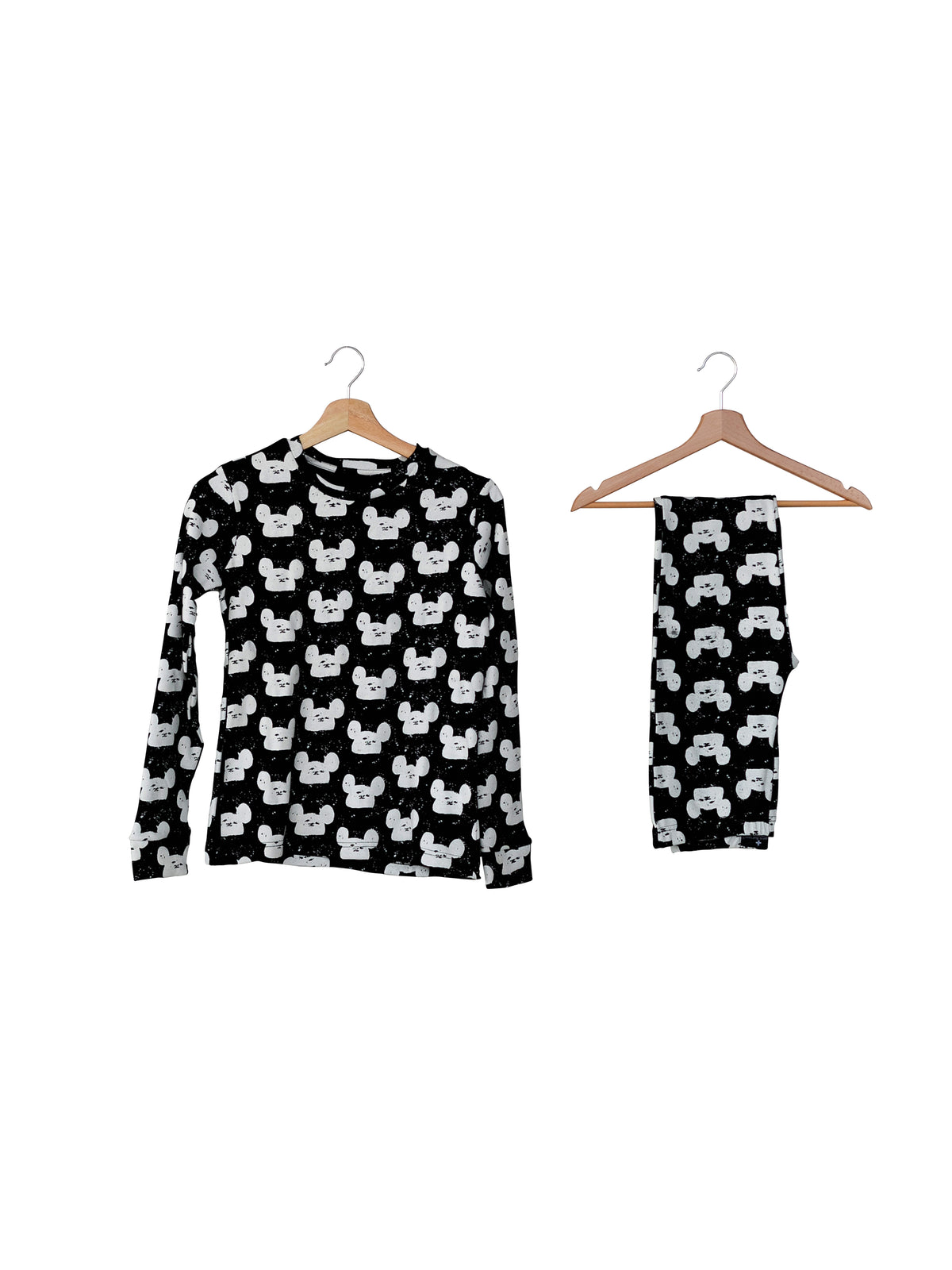 FINAL SALE - Women's Pajama Set in Organic Cotton -  WHITE ON BLACK MODERN MOUSE, product image 3