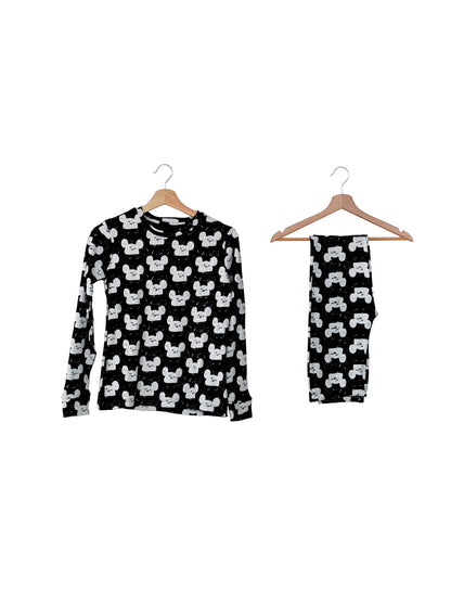 FINAL SALE - Women's Pajama Set in Organic Cotton -  WHITE ON BLACK MODERN MOUSE, product image 3