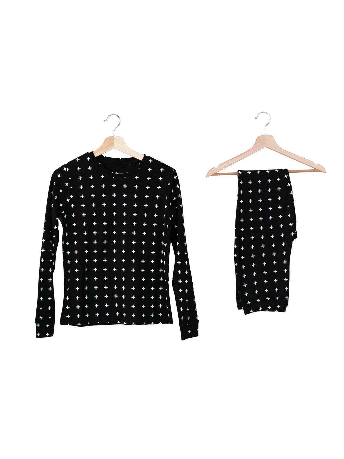 FINAL SALE - Women's Pajama Set in Organic Cotton -  WHITE ON BLACK SWISS CROSS, product image 2