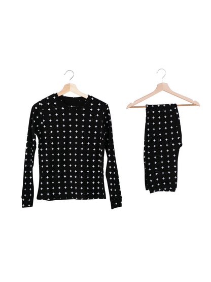 FINAL SALE - Women's Pajama Set in Organic Cotton -  WHITE ON BLACK SWISS CROSS, product image 2