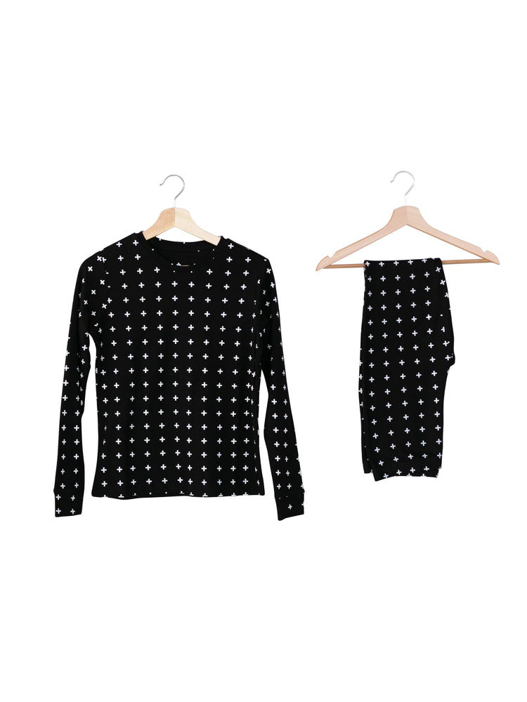 
                  
                    Load image into Gallery viewer, FINAL SALE - Organic Pajama Set -  WHITE ON BLACK SWISS CROSS
                  
                
