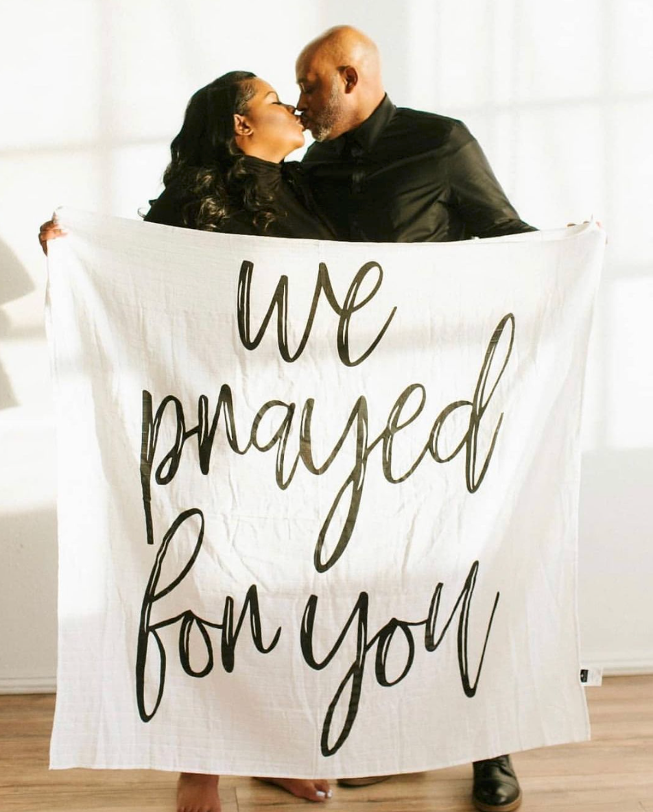 We Prayed for You GOTS organic cotton muslin swaddle by Modern Burlap