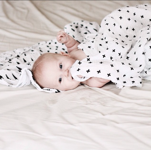 Organic Swaddle Swiss Cross Modern Burlap