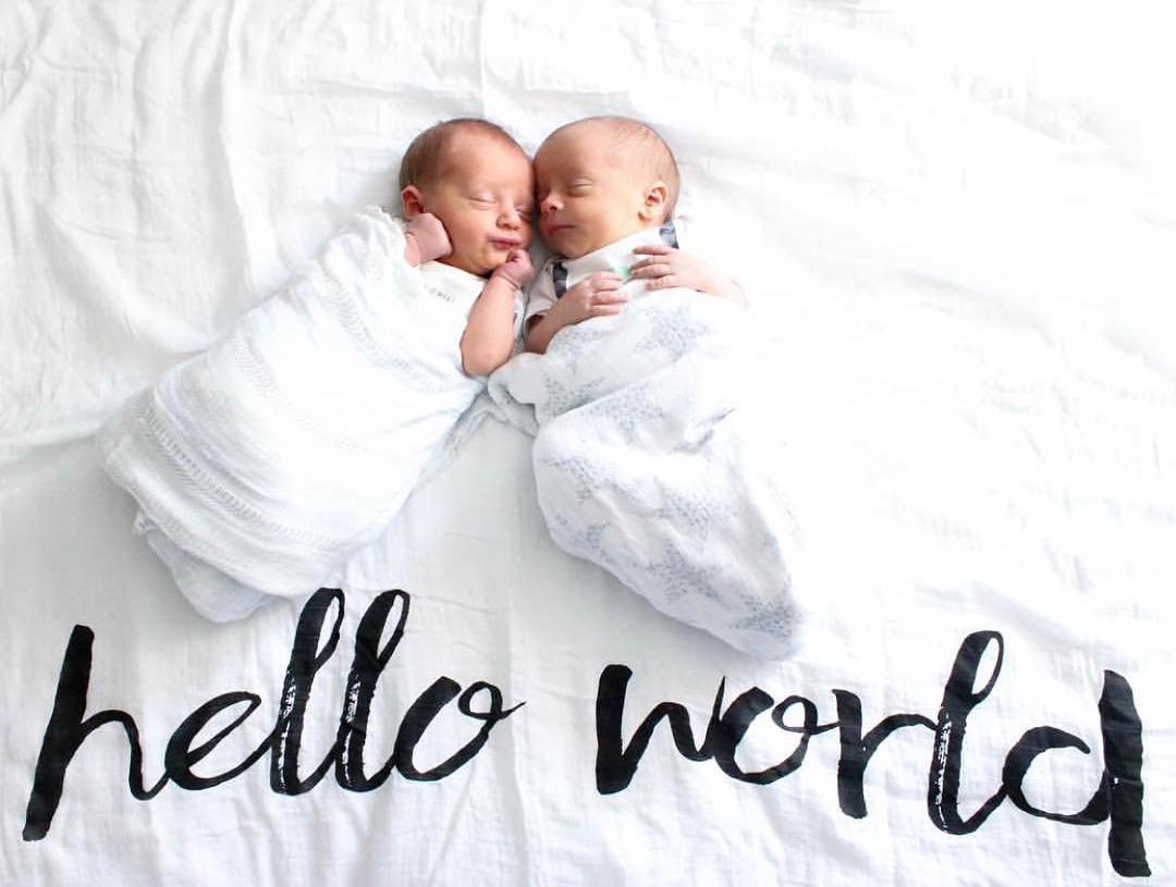 Hello World organic cotton muslin swaddle by Modern Burlap