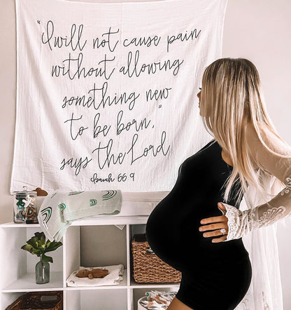 Isaiah 66:9 Scripture swaddle and wall art by Modern Burlap