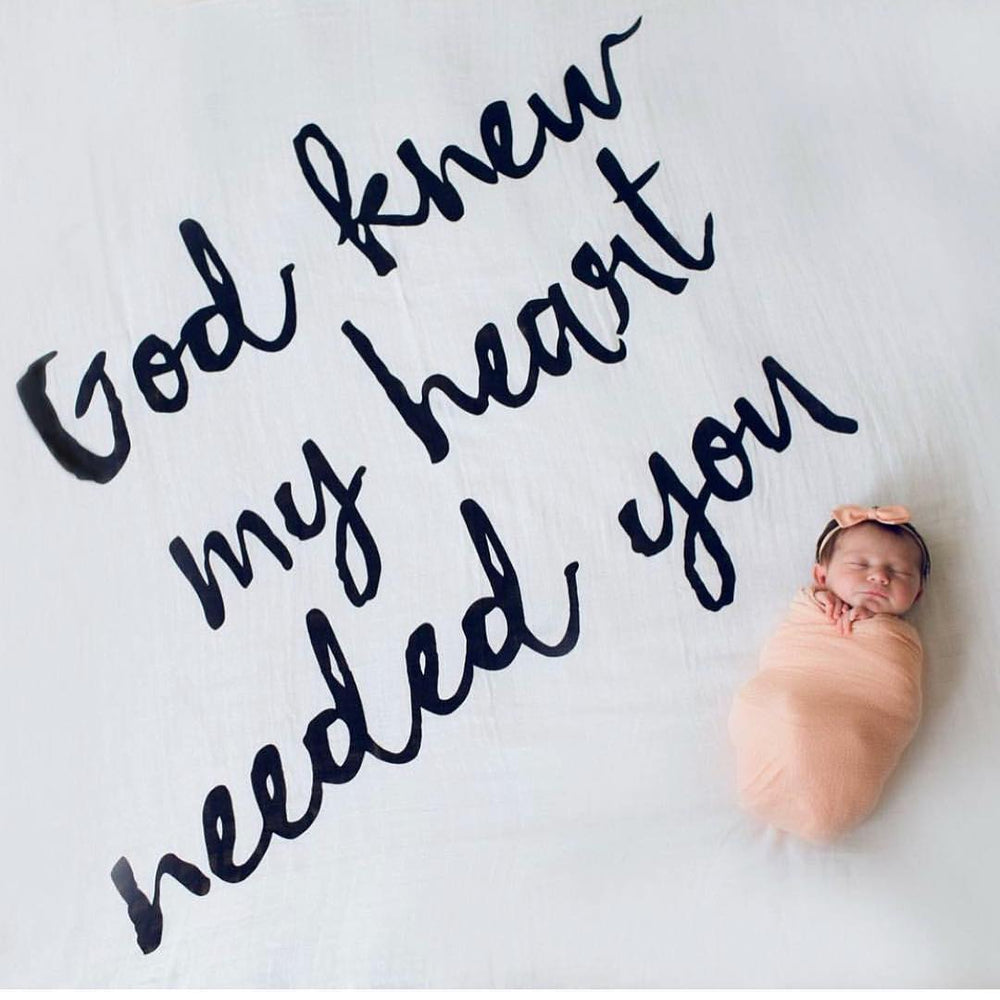 
                  
                    Load image into Gallery viewer, Organic Swaddle + Wall Art -  God knew my heart needed you™
                  
                