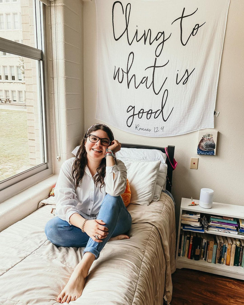 Organic Swaddle + Wall Art-   Cling to what is good. Romans 12:9