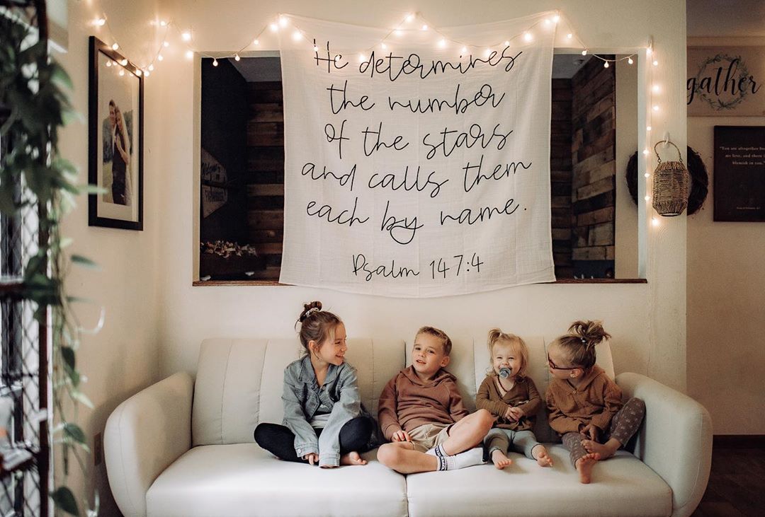 Psalm 147:4 Christian baby swaddle by Modern Burlap