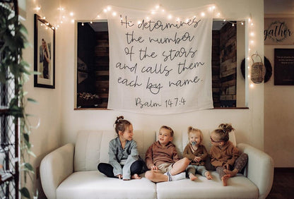 Psalm 147:4 Christian baby swaddle by Modern Burlap