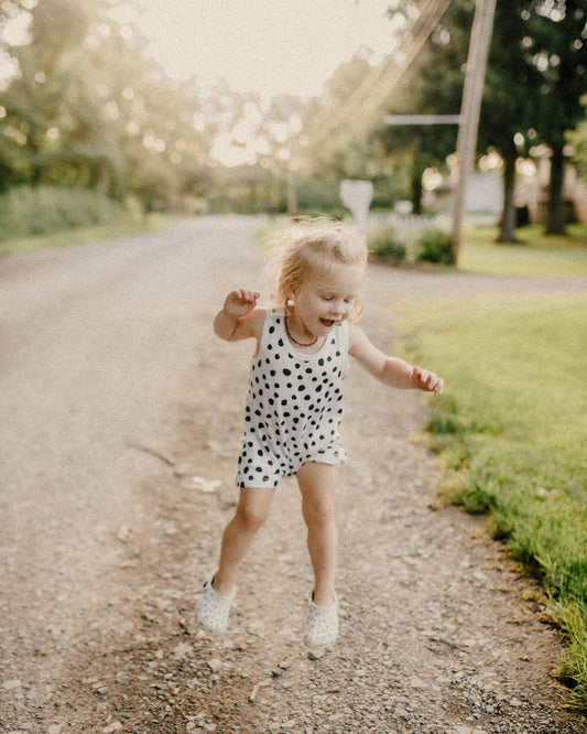 Signature print organic Tank Romper by Modern Burlap