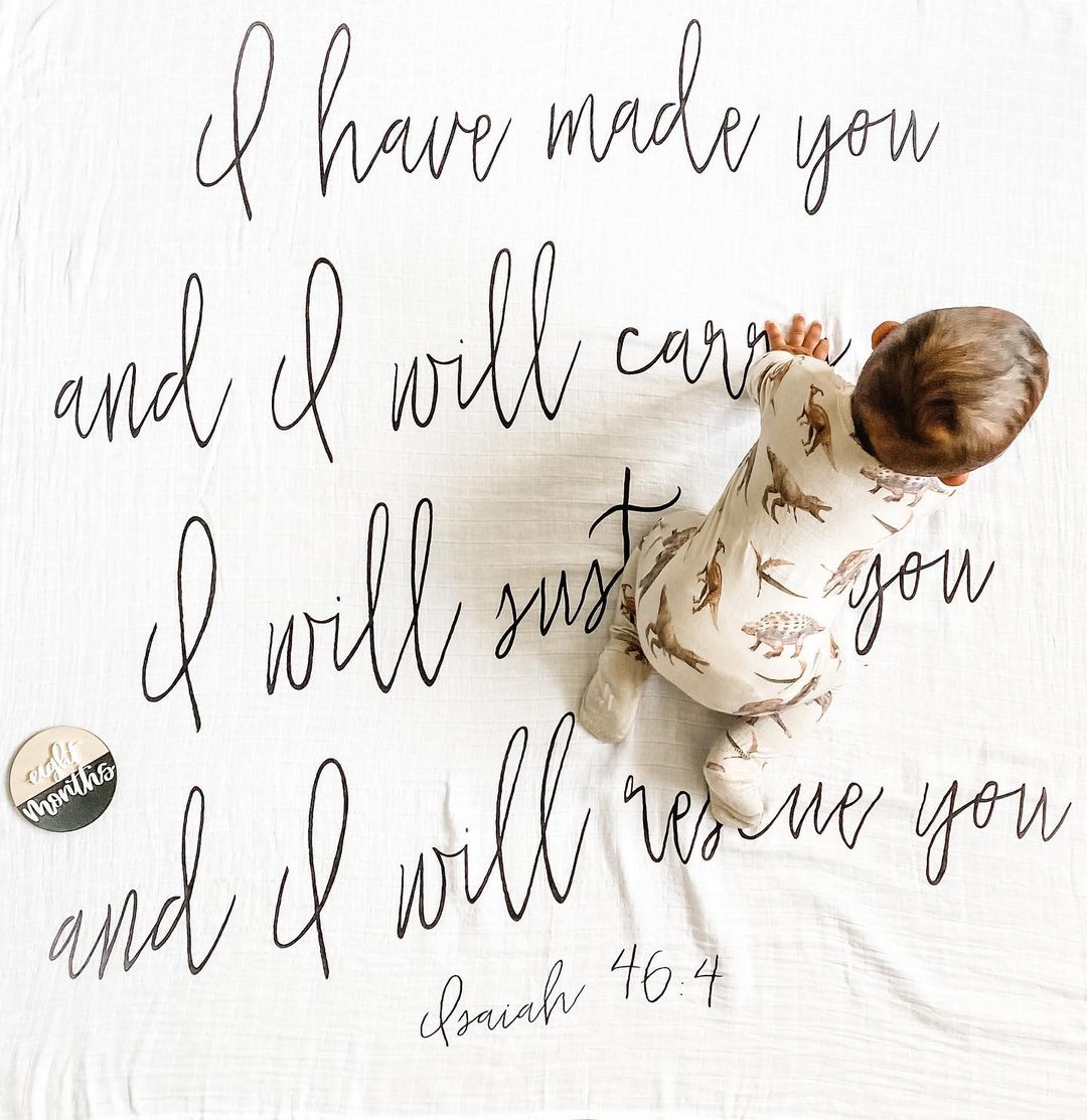 Isaiah 46:4 Scripture baby gift by Modern Burlap