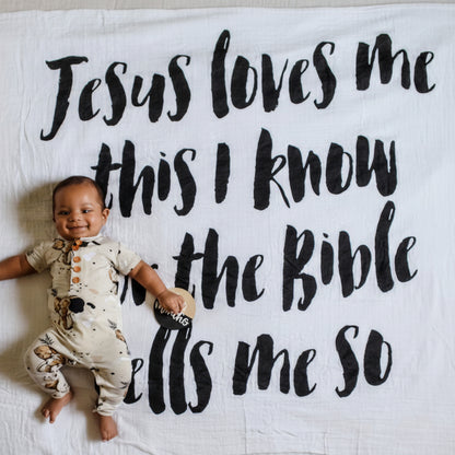 Jesus Loves Me Organic Swaddle + Wall Art | GOTS Certified Organic Cotton Muslin
