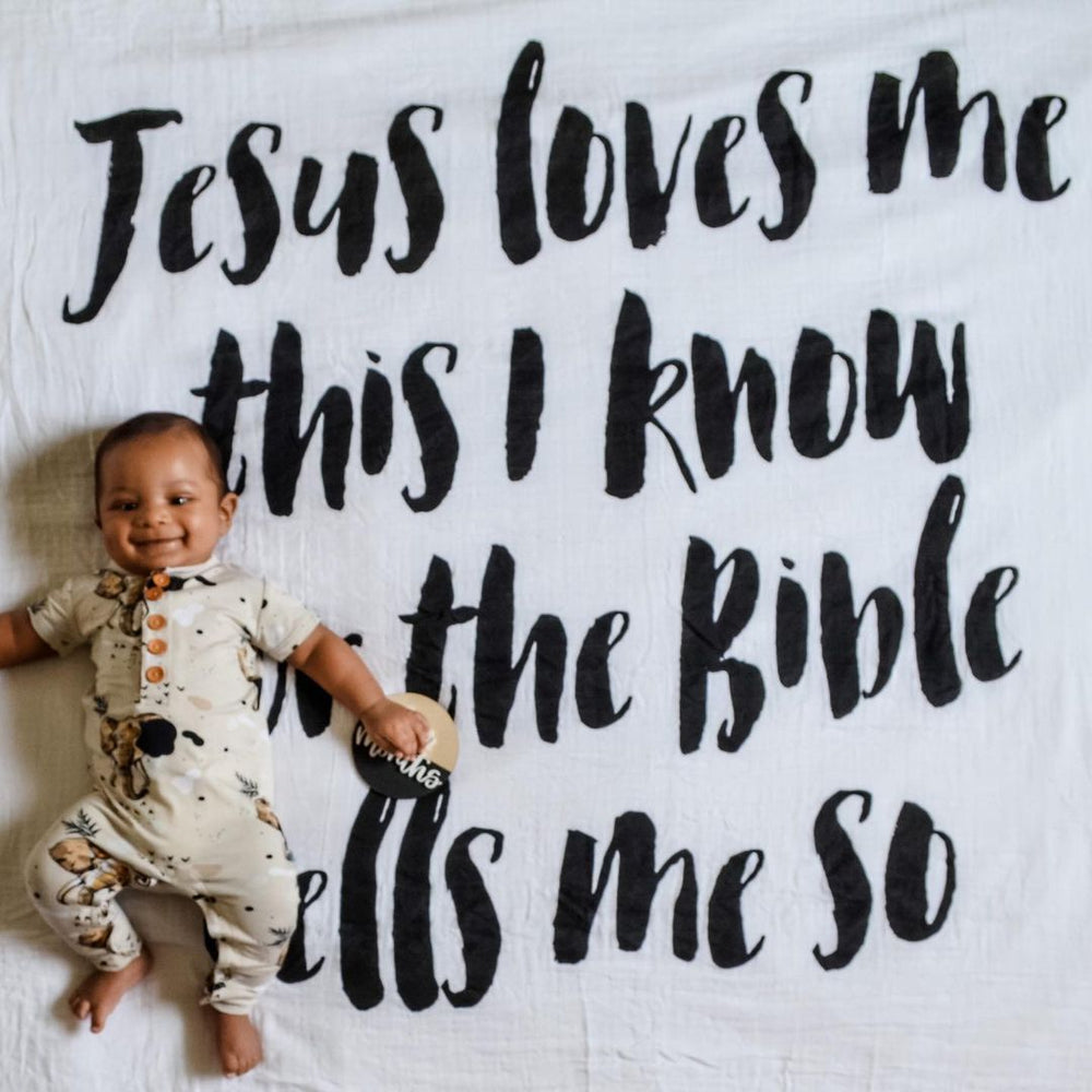 
                  
                    Load image into Gallery viewer, Organic Swaddle + Wall Art -   Jesus loves me this I know for the Bible tells me so
                  
                
