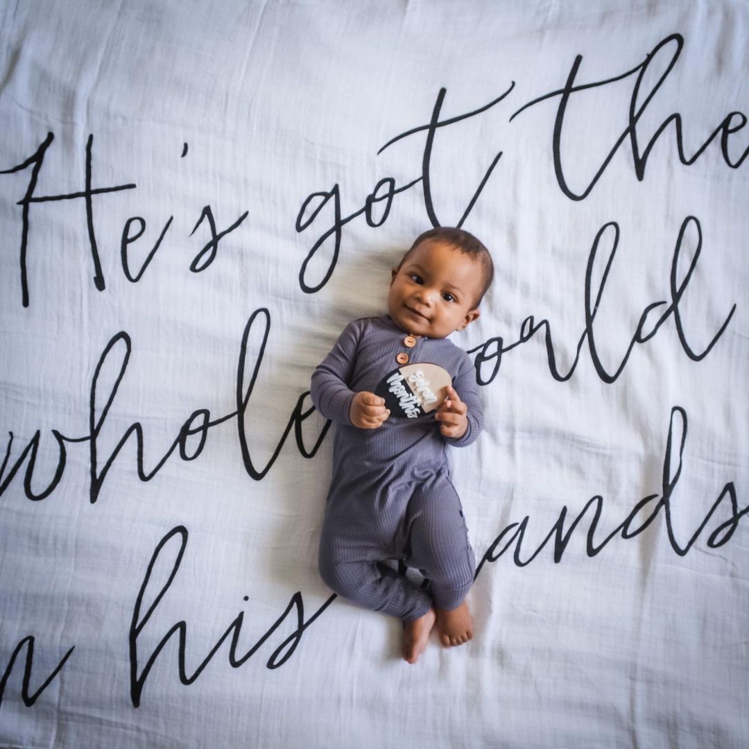 He's Got the Whole World in His Hands Swaddle + Wall Art | GOTS Certified Organic Cotton Muslin