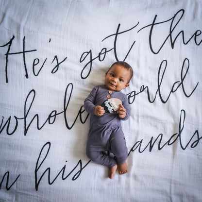 He's Got the Whole World in His Hands Swaddle + Wall Art | GOTS Certified Organic Cotton Muslin