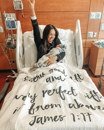 Organic Swaddle + Wall Art - Every good gift and every perfect gift is from above James 1:17