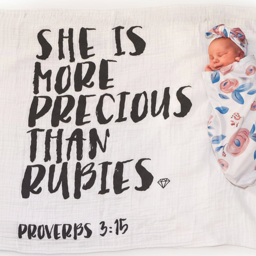 Proverbs 3:15 Scripture swaddle and wall art by Modern Burlap