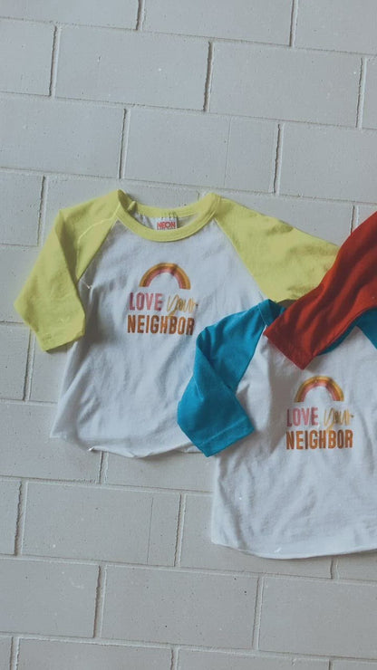Love Your Neighbor Kids Baseball Tee | GOTS Certified Organic Cotton product video