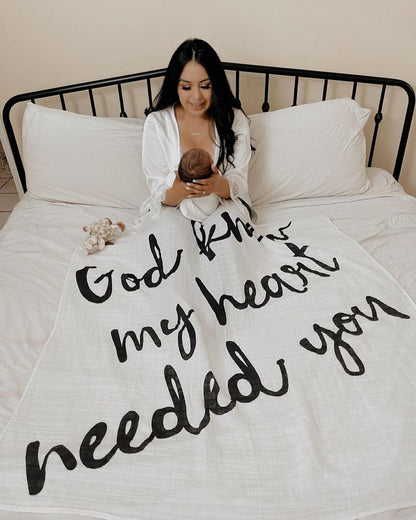 God Knew My Heart Needed You organic cotton muslin swaddle by Modern Burlap