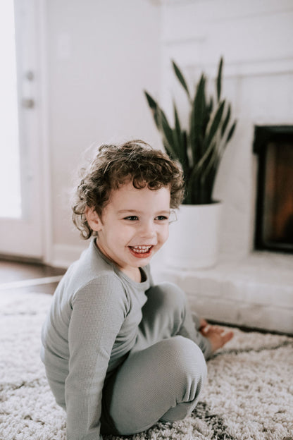 Organic Thermal Baby + Kids Pajama Set | Neutral Gray
