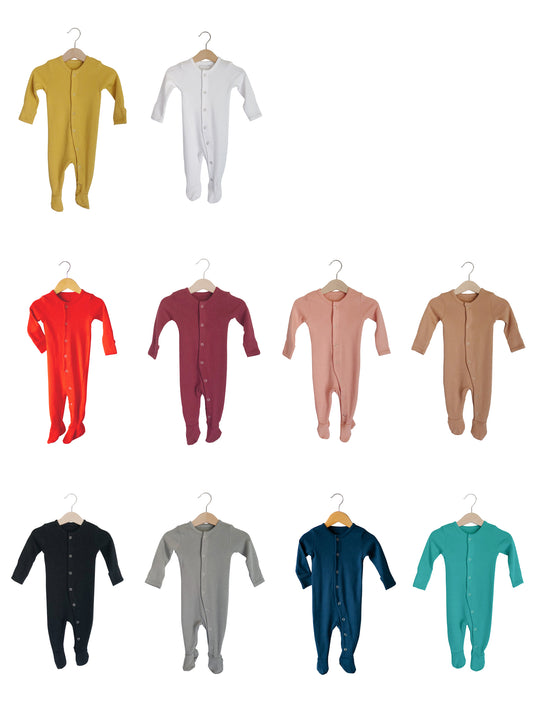Solid color organic Button Footie by Modern Burlap