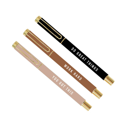 Sweet Water Decor - Motivational Metal Pen Set - Neutrals