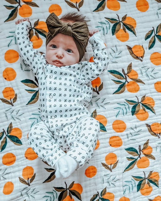 Modern Burlap organic button coverall in signature prints