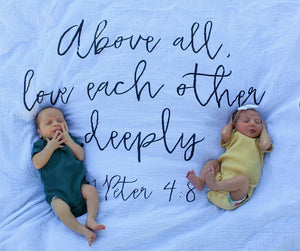 
                  
                    Load image into Gallery viewer, Organic Swaddle -  1 Peter 4:8
                  
                