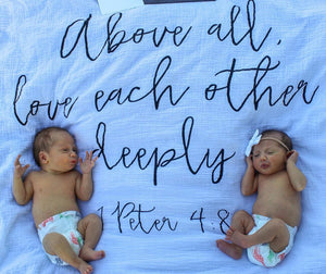 
                  
                    Load image into Gallery viewer, Organic Swaddle -  1 Peter 4:8
                  
                